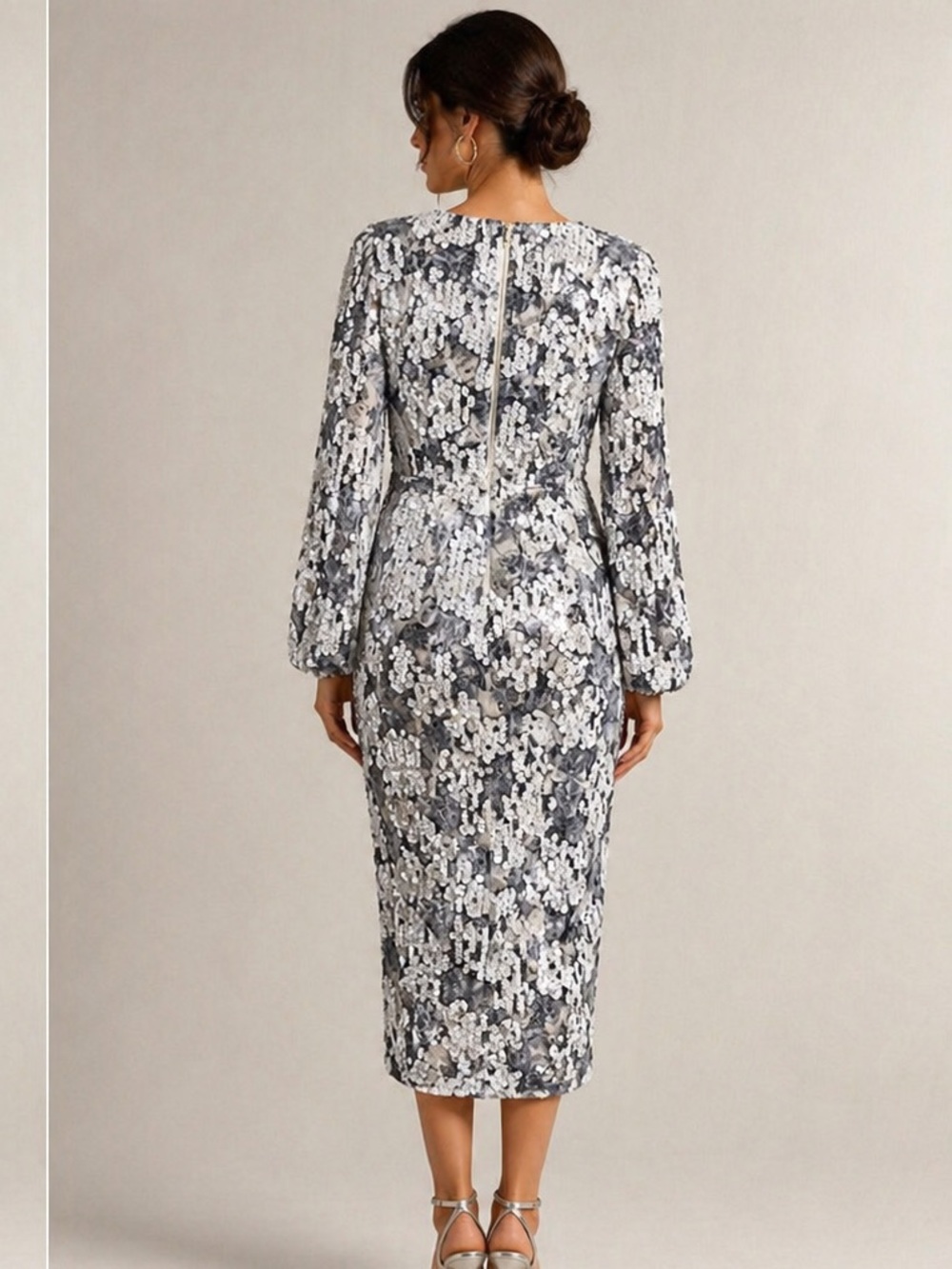 Vegas Baby! Fun Elegant Sequin Party Dress 14 with Deep V and Draped Panels - Picture 2 of 16
